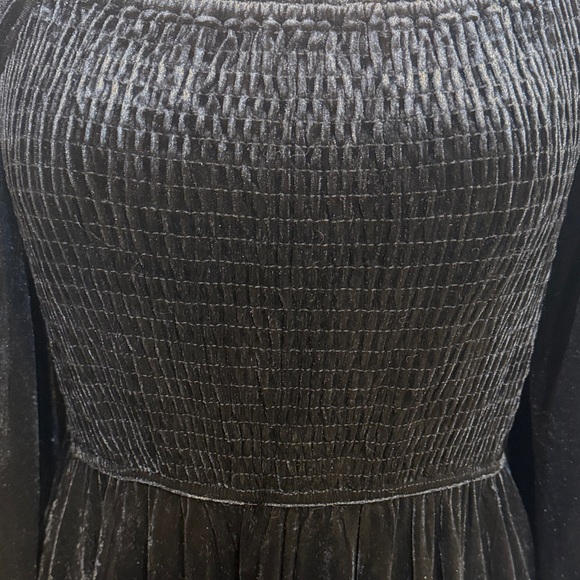 ZESICA Black Smocked Midi Dress Long Sleeve Square Neck Tiered Cottagecore - Picture 3 of 7